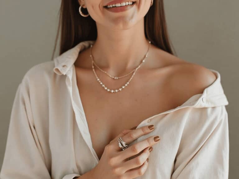 Lifestyle jewelry fashion accessories elegant woman smiling.