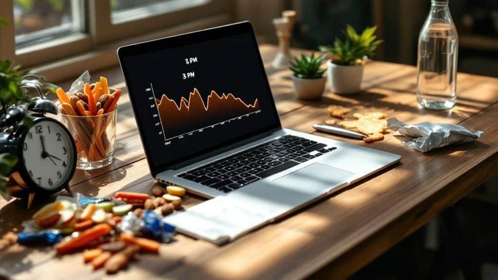Vibrant workspace with snacks, laptop, and plants, inspiring productivity and focus.