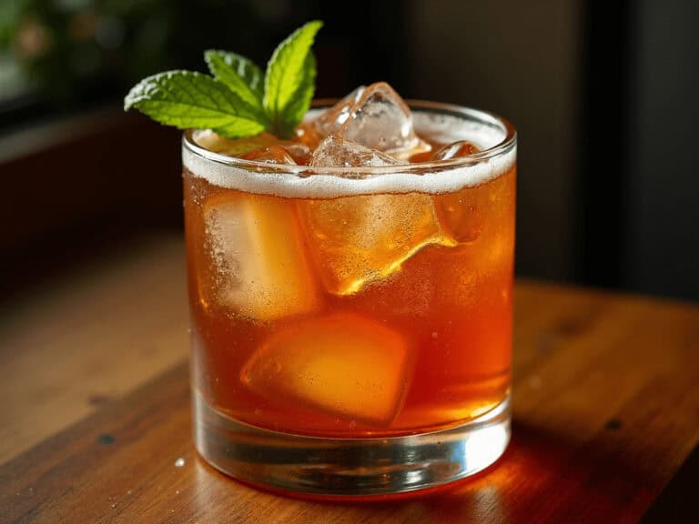 Refreshing iced cocktail with mint garnish, perfect for summer relaxation and boosting your quality of life.