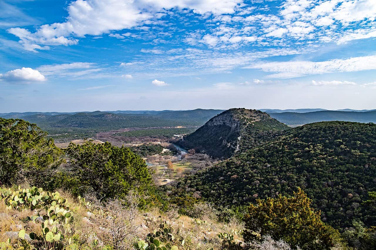 The clear Frio River below Old Baldy at Garner State Park