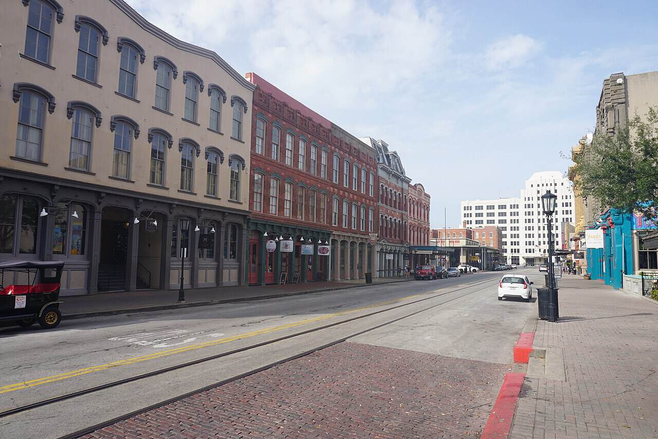 Historic brick buildings of the Strand district in Galveston, Texas
