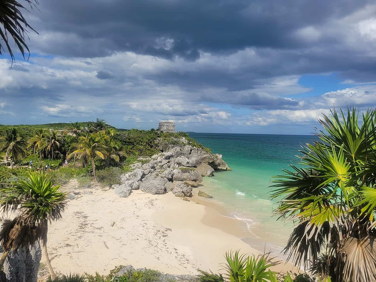 Maya ruins above the beach at Tulum, Mexico
