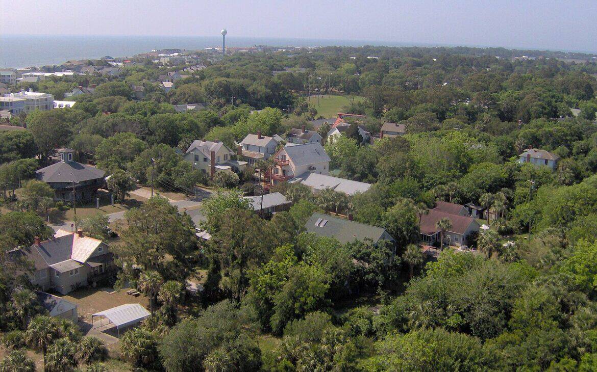 The black-and-white Tybee Island Light Station in Georgia